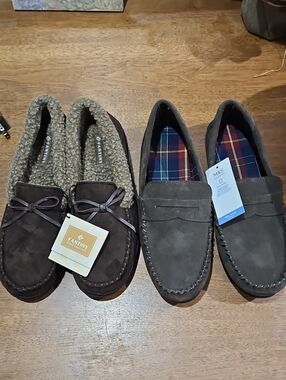(2)Brown Suede Men’s Slip-On Moccasin And Penny Loafer Style Slippers SIZE 10